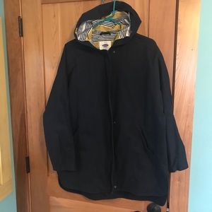 Old navy hooded spring navy jacket medium lightweight yellow white stripe lining